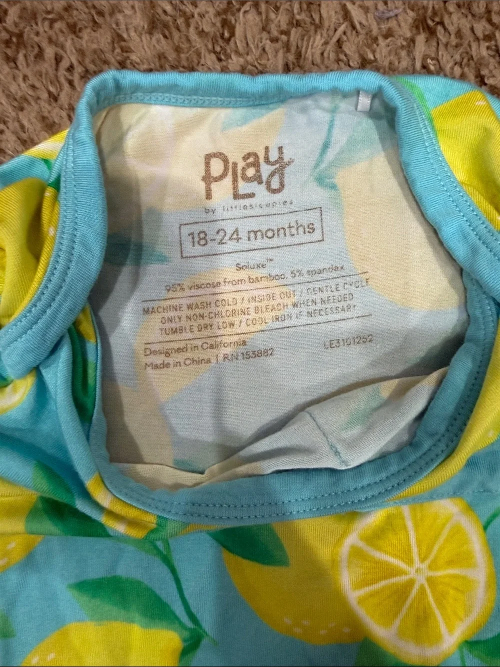 Little Sleepies Aqua and Yellow Lemon Print One-Piece Bodysuit